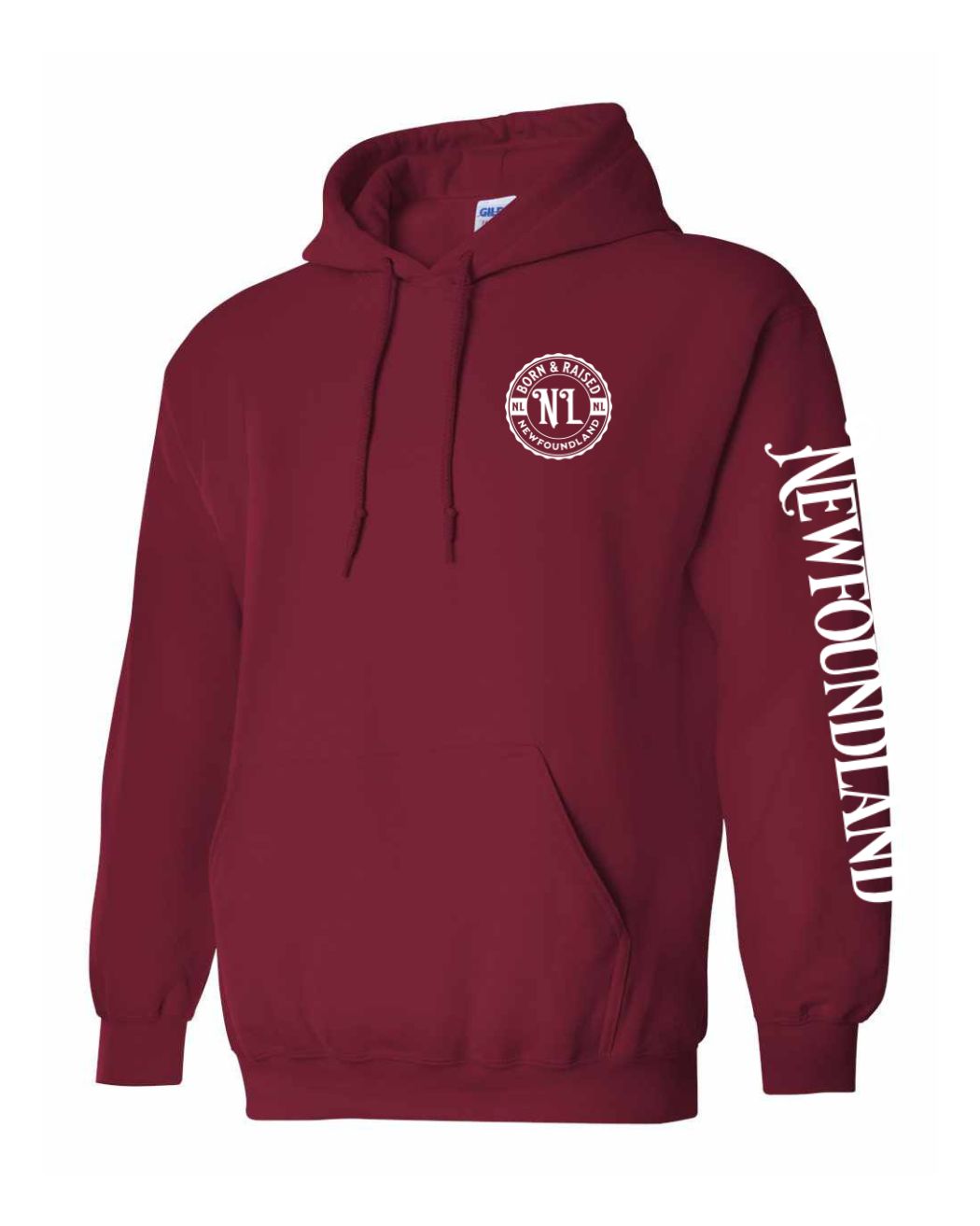 Born and Raised Newfoundland Left Chest and Sleeve Pullover Hoodie