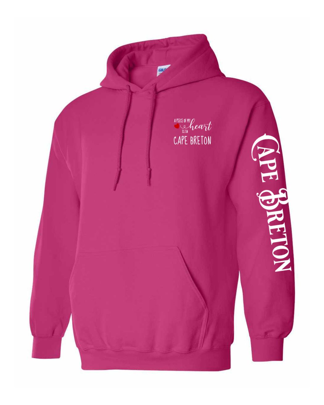 A piece of my heart is in Cape Breton Red Heart Left chest and Sleeve Pullover Hoodie