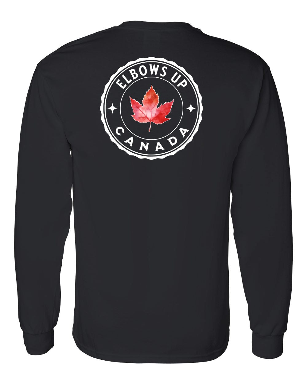 Elbows up Leaf Left Chest and Back Long Sleeve - Gildan Canada (sewn Internationally)
