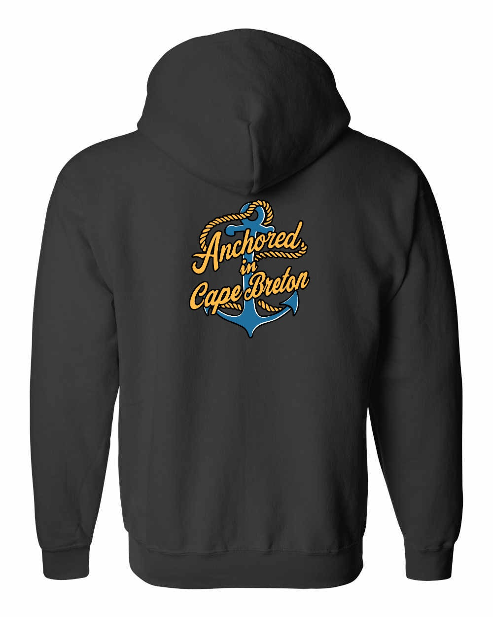 Anchored in Cape Breton (New Design) Left Chest and Back Zip Hoodie