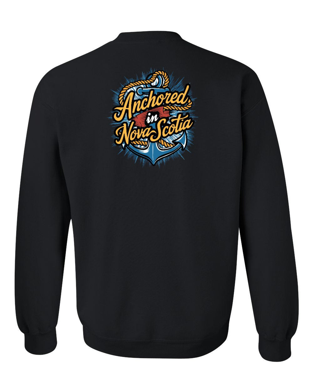 Anchored In Nova Scotia (Old Design) Left Chest and Back crew-neck