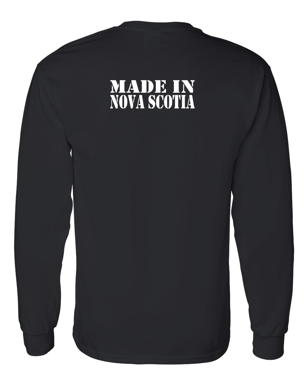Made In Nova Scotia ( White Lettering) Left Chest and Back Long Sleeve Tee