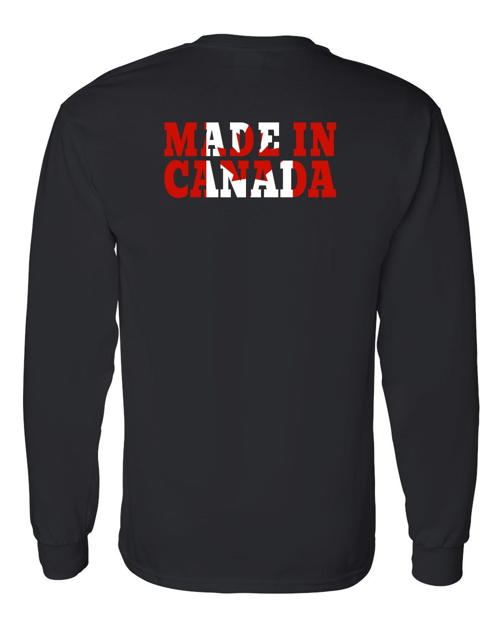 Made in Canada Flag Background Left Chest and Back Long Sleeve - Gildan Canada (sewn Internationally)