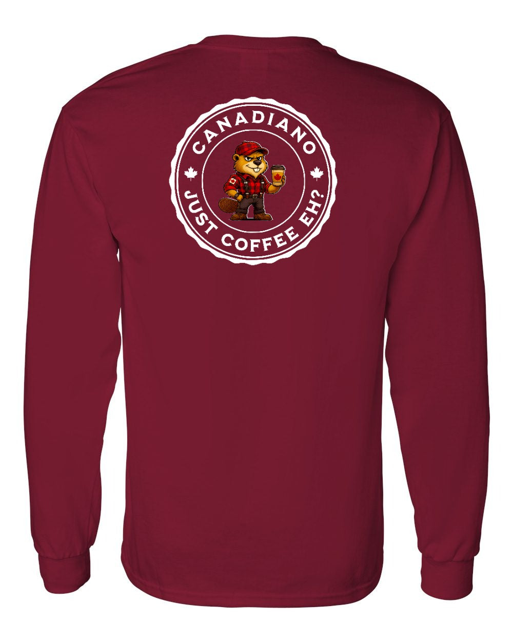 Canadiano just Coffee EH! Male Beaver Left Chest and Back Long Sleeve