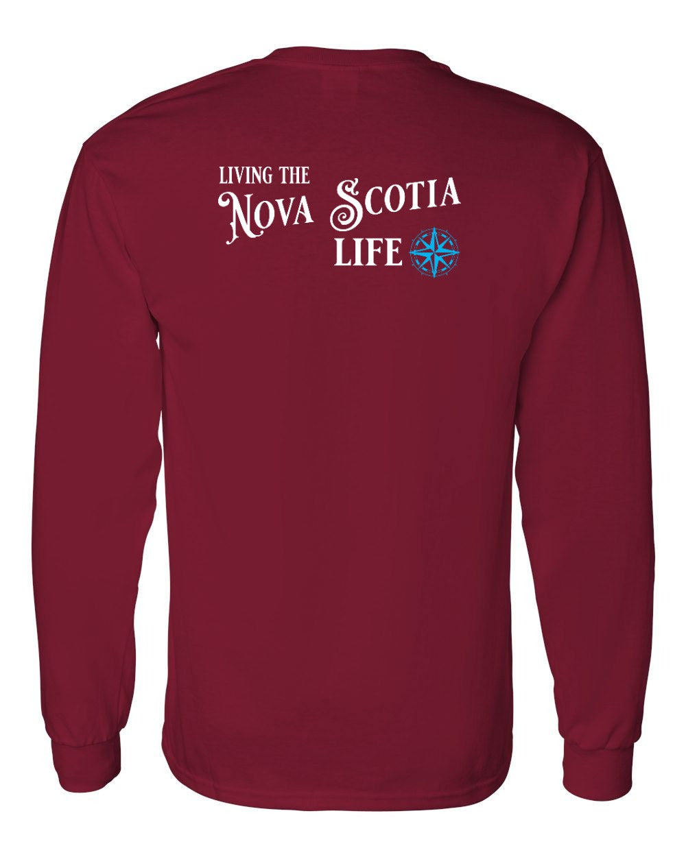 Living the Nova Scotia Life blue Left Chest and Back Long Sleeve Tee