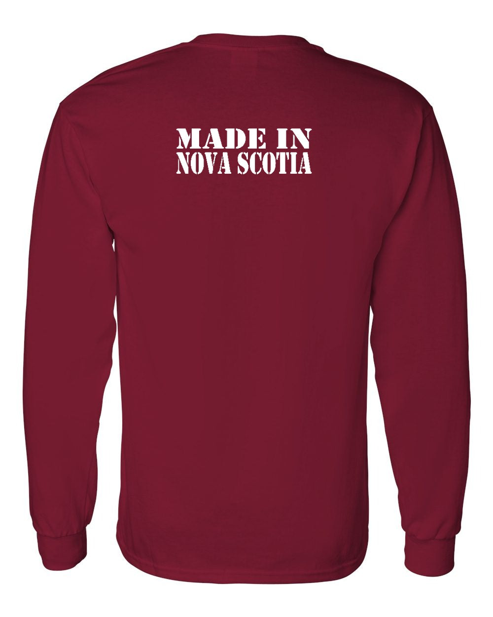 Made In Nova Scotia ( White Lettering) Left Chest and Back Long Sleeve Tee