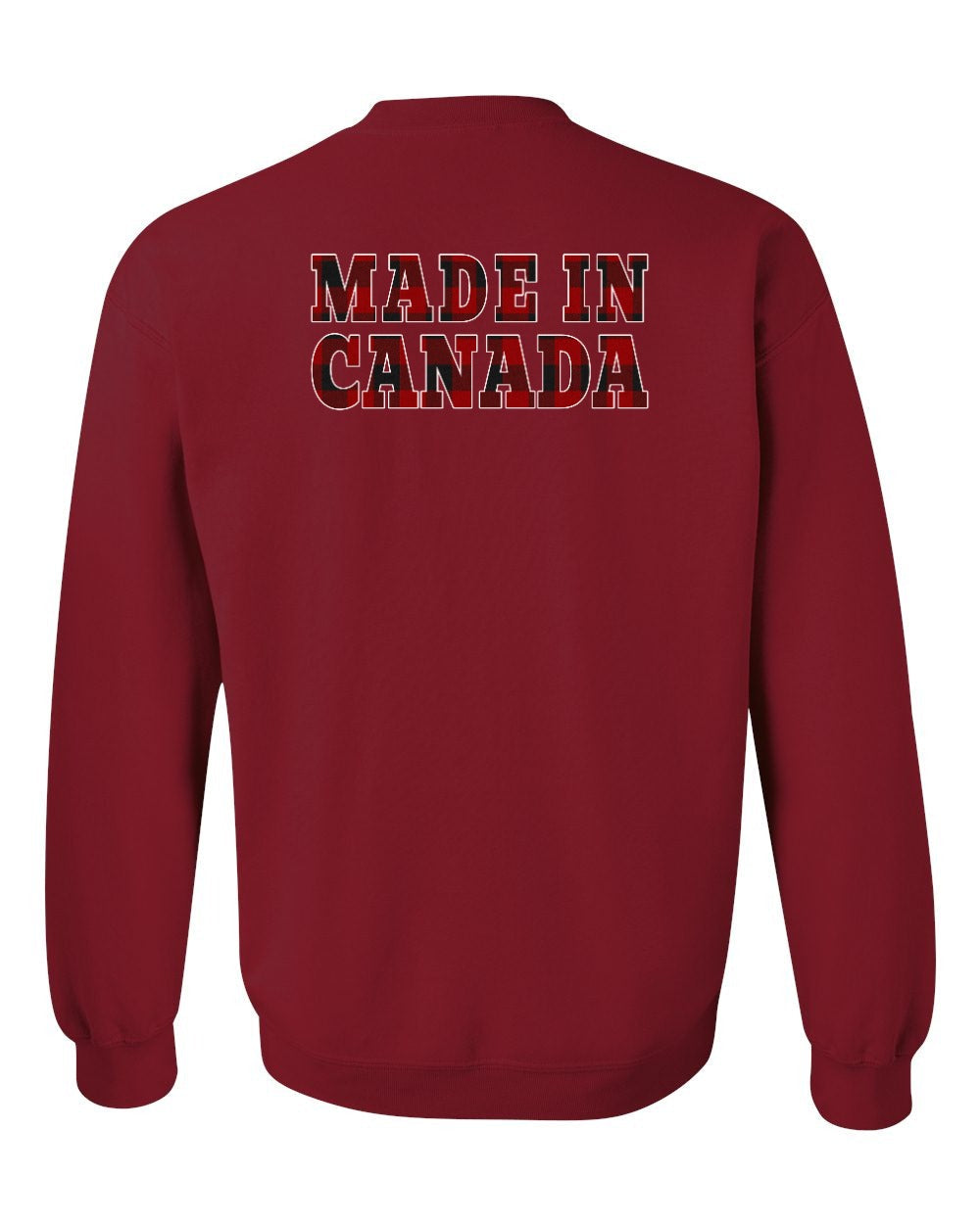 Made in Canada Plaid Background Left Chest and Back Crewneck - Gildan Canada (sewn Internationally)
