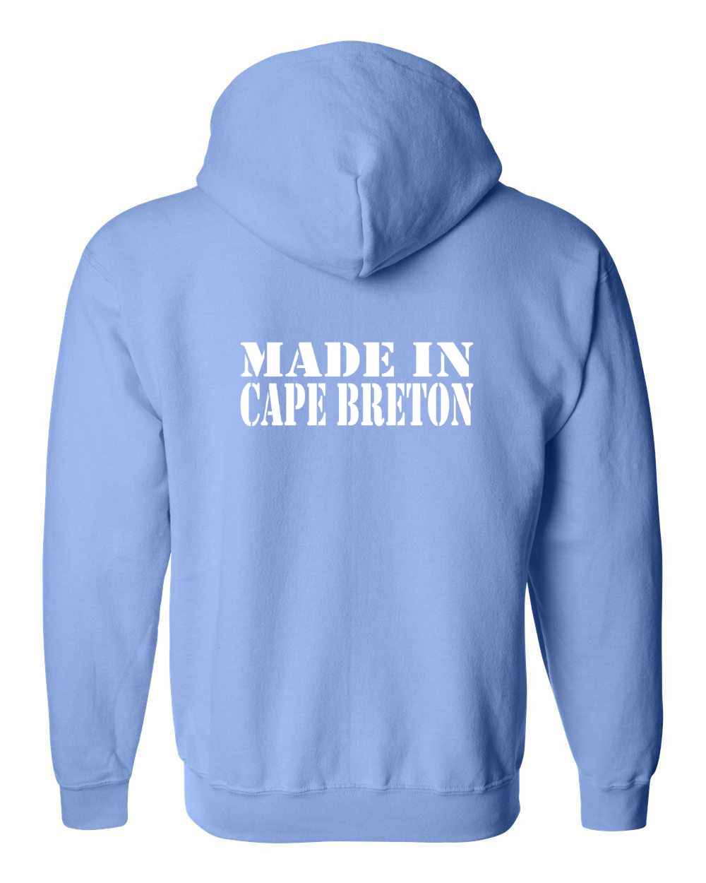 Made In Cape Breton White Left Chest and Back Zip Hoodie