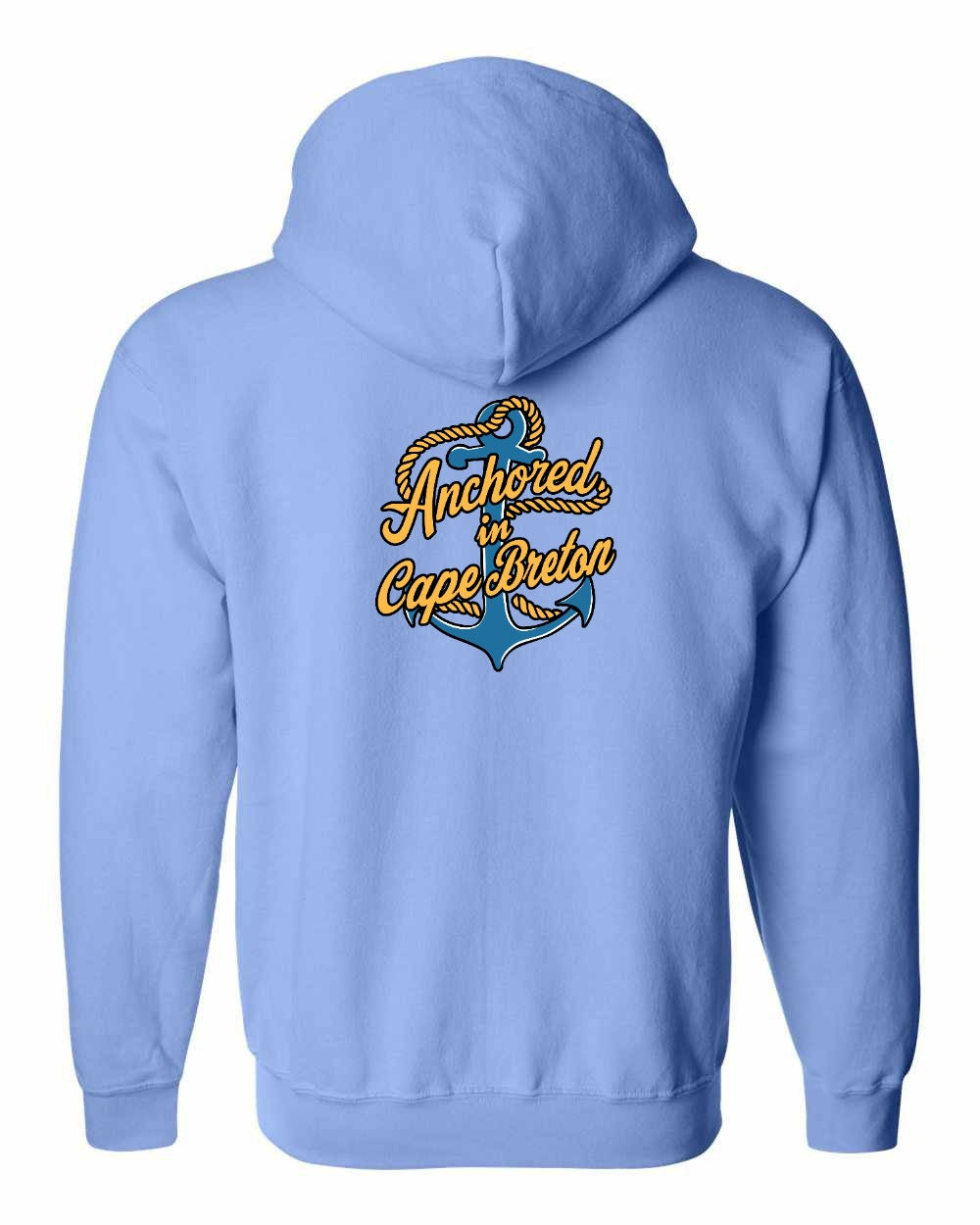 Anchored in Cape Breton (New Design) Left Chest and Back Zip Hoodie
