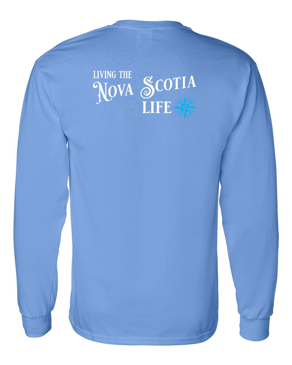 Living the Nova Scotia Life blue Left Chest and Back Long Sleeve Tee