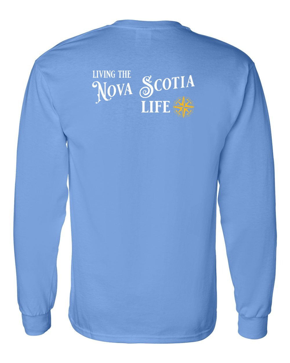 Living the Nova Scotia Life yellow Left Chest and Back Long Sleeve Tee