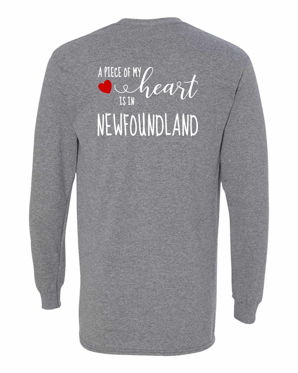 A piece of My heart in Newfoundland (Red Heart) Left Chest and Back Long Sleeve