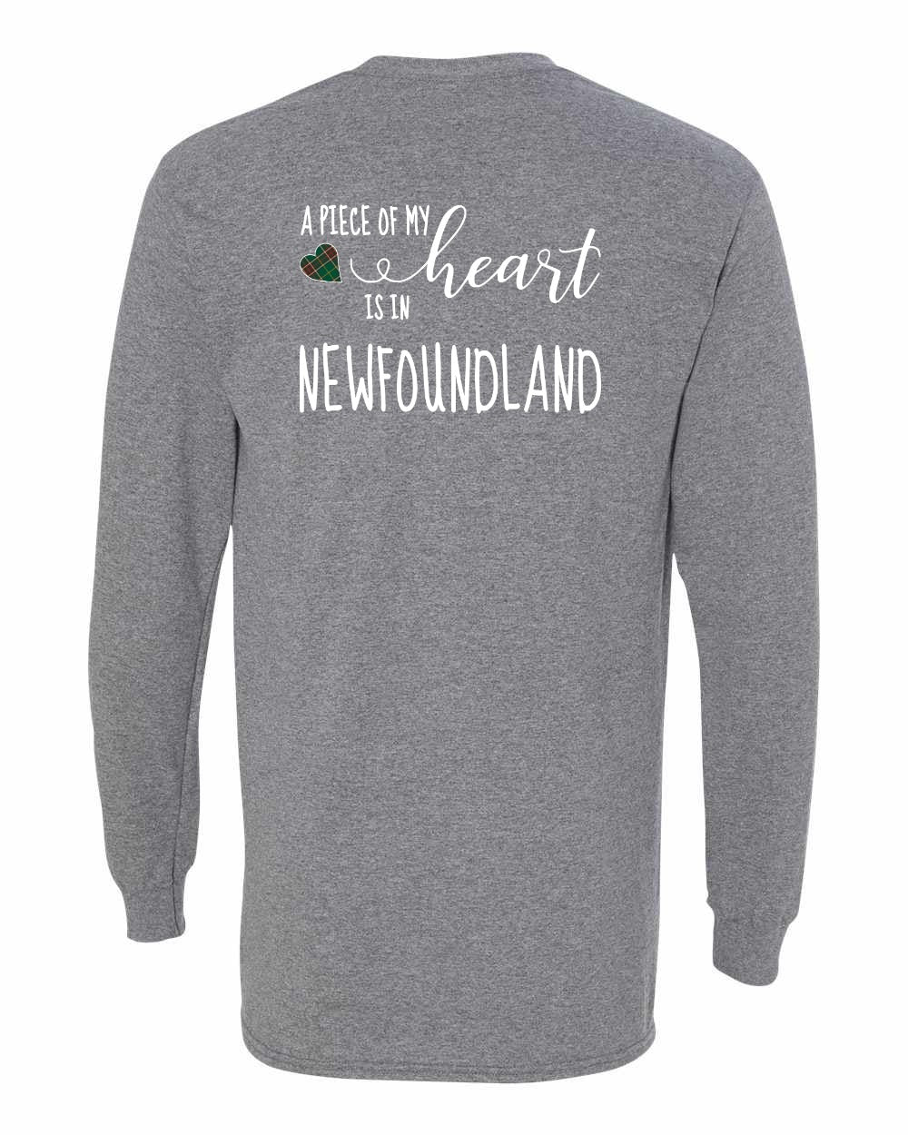 A piece of My heart in Newfoundland (Tartan Heart) Left Chest and Back Long Sleeve