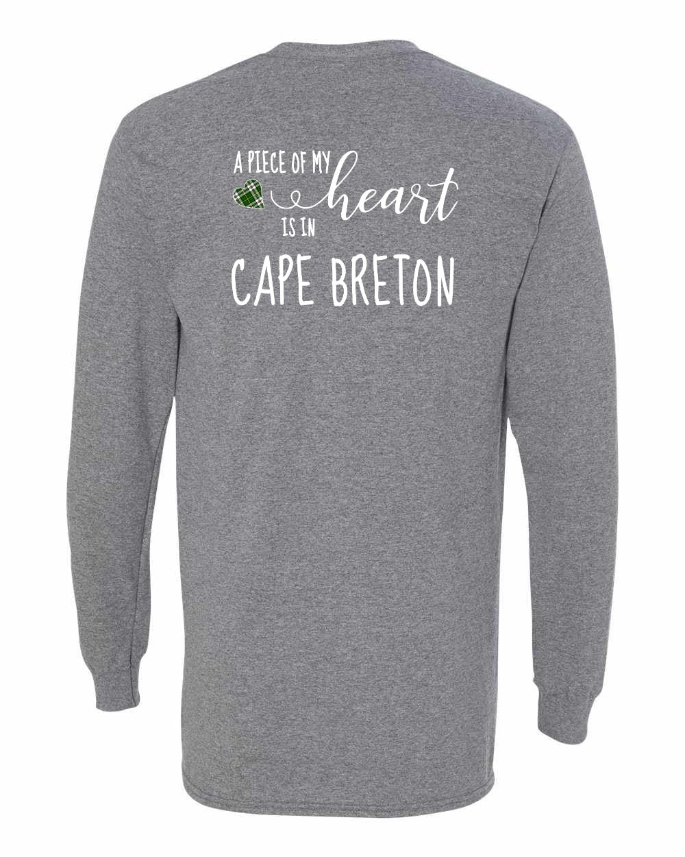 A piece of My heart in Cape Breton (Tartan Heart) Left Chest and Back Long Sleeve Tee