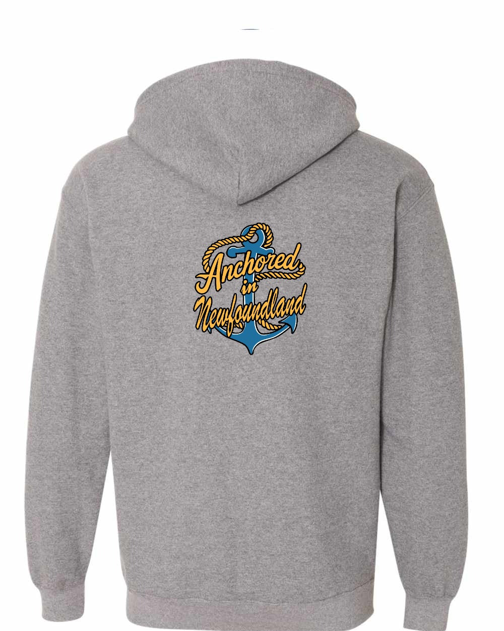 Anchored in Newfoundland (New Design) Left Chest and Back Zip Hoodie