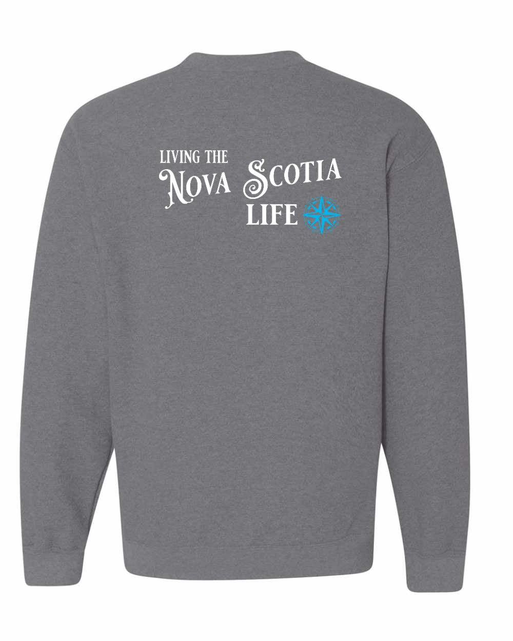 Living the Nova Scotia Life blue Left Chest and Back crew-neck