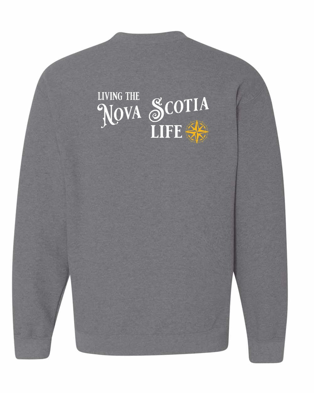 Living the Nova Scotia Life yellow Left Chest and Back crew-neck
