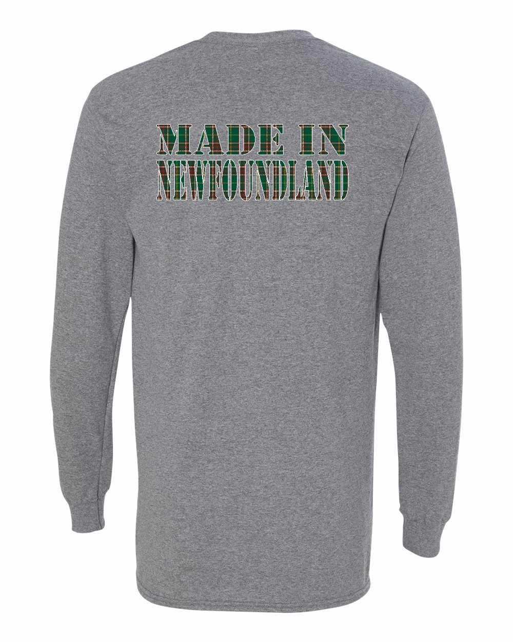 Made In Newfoundland ( Tartan Lettering) Left Chest and Back Long Sleeve