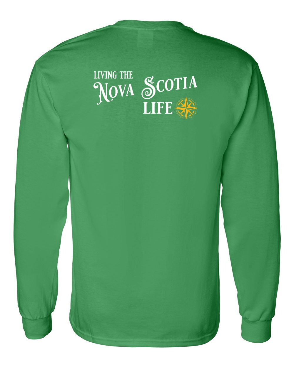 Living the Nova Scotia Life yellow Left Chest and Back Long Sleeve Tee