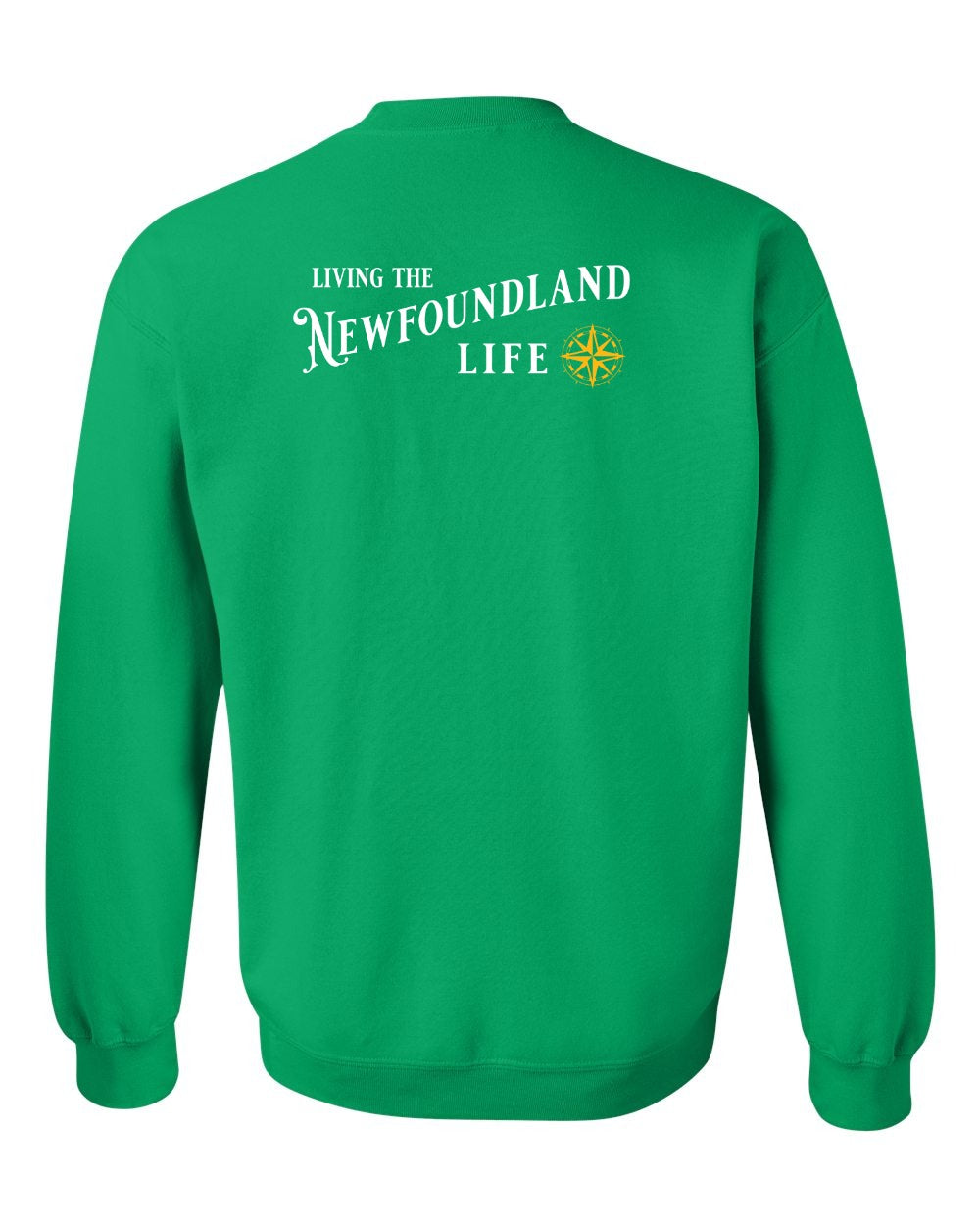 Living the Newfoundland Life yellow Left Chest and Back Crewneck Sweatshirt