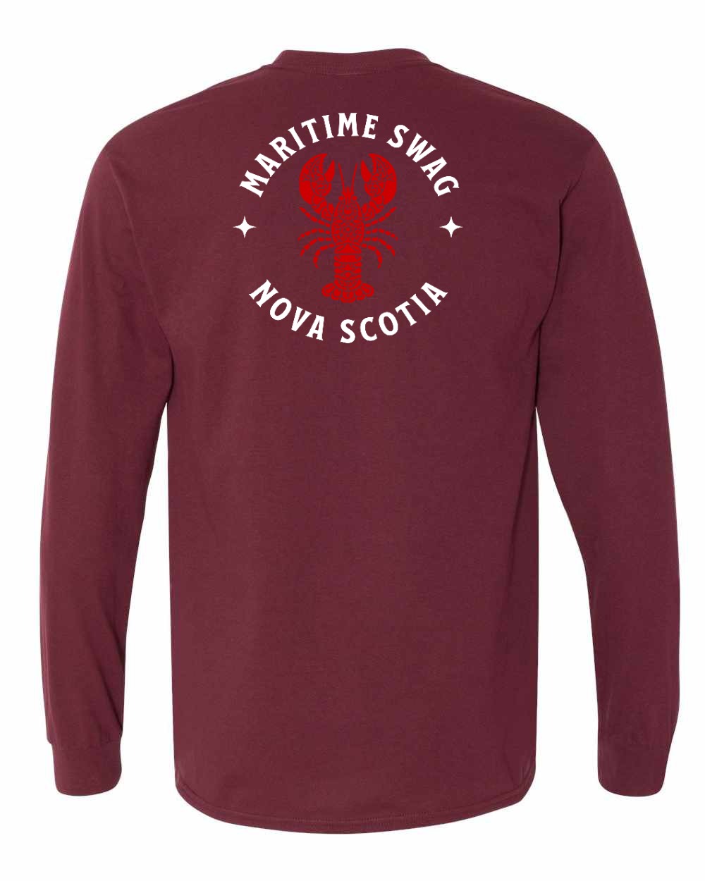 Maritime Swag Nova Scotia Mandala Red Lobster Left Chest and Back Long Sleeve Tee