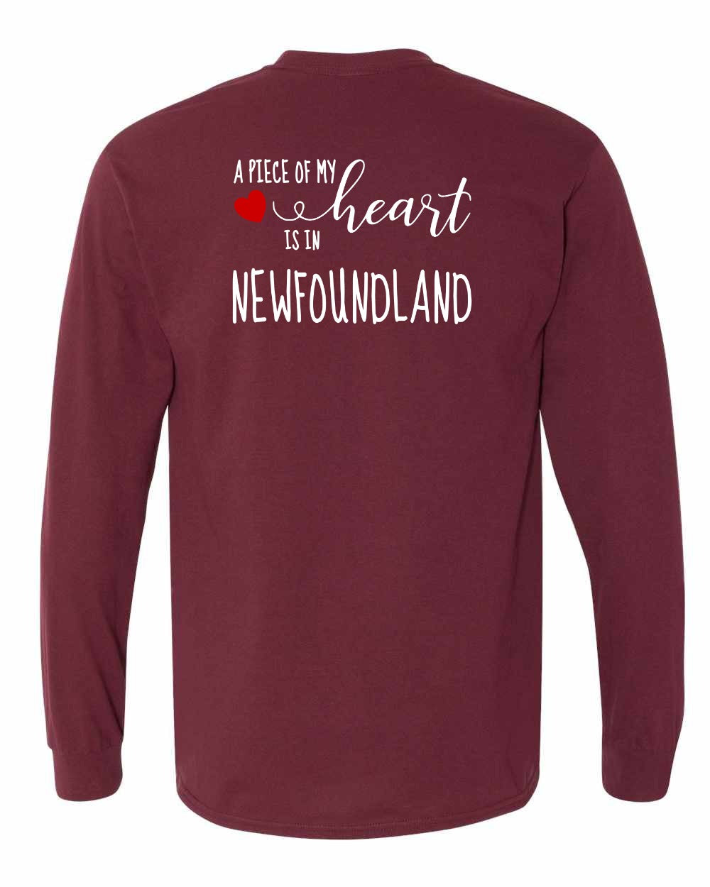 A piece of My heart in Newfoundland (Red Heart) Left Chest and Back Long Sleeve