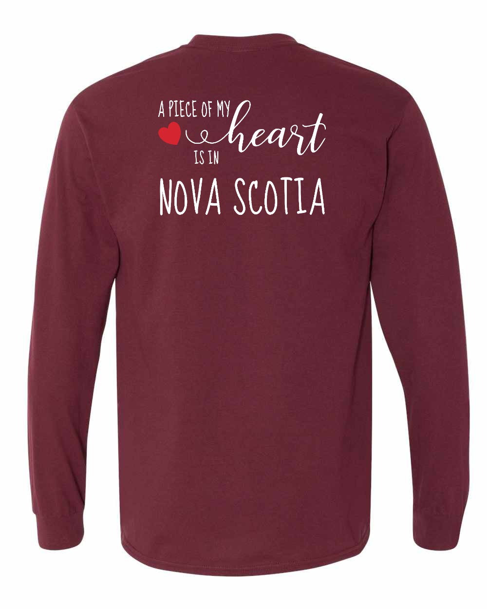 A piece of My heart in Nova Scotia (Red Heart) Left Chest and Back Long Sleeve Tee