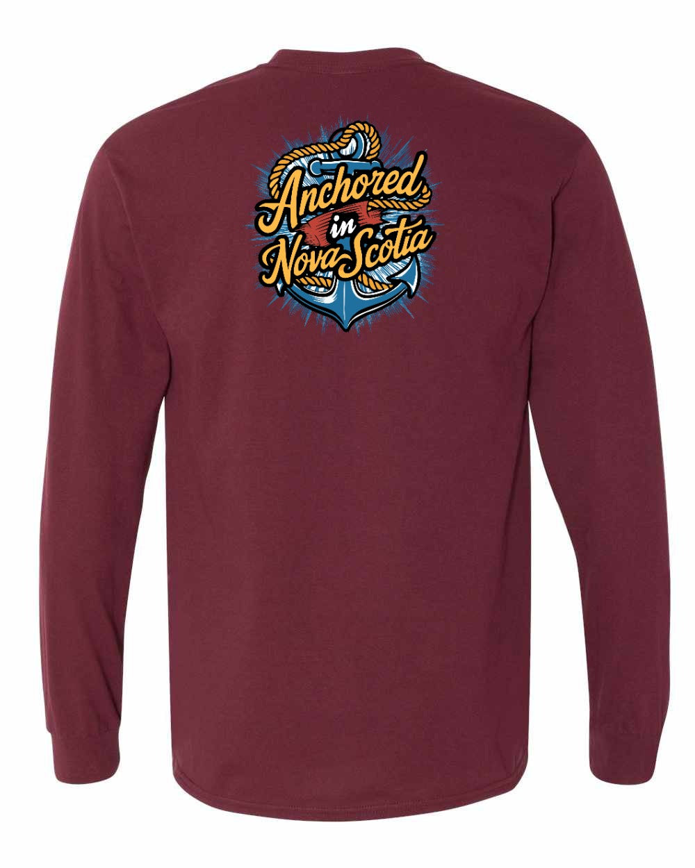 Anchored In Nova Scotia (Old Design) Left Chest and Back Long Sleeve Tee