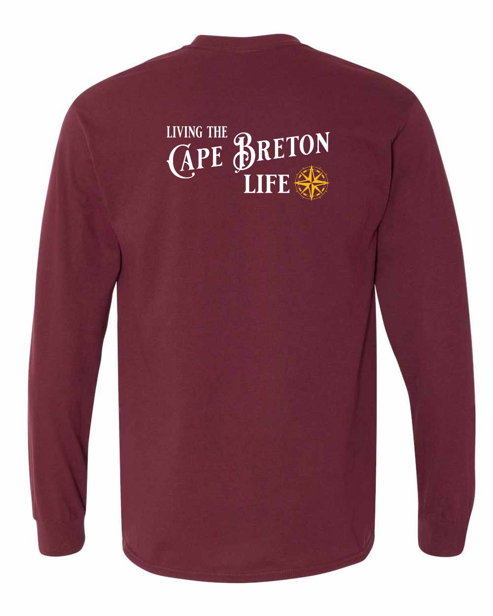 Living the Cape Breton Life yellow Left Chest and Back Long Sleeve Tee