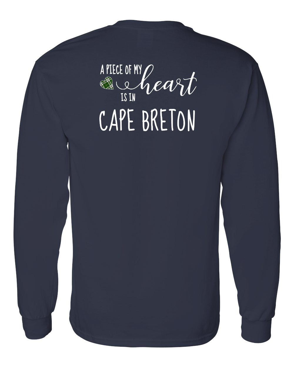 A piece of My heart in Cape Breton (Tartan Heart) Left Chest and Back Long Sleeve Tee