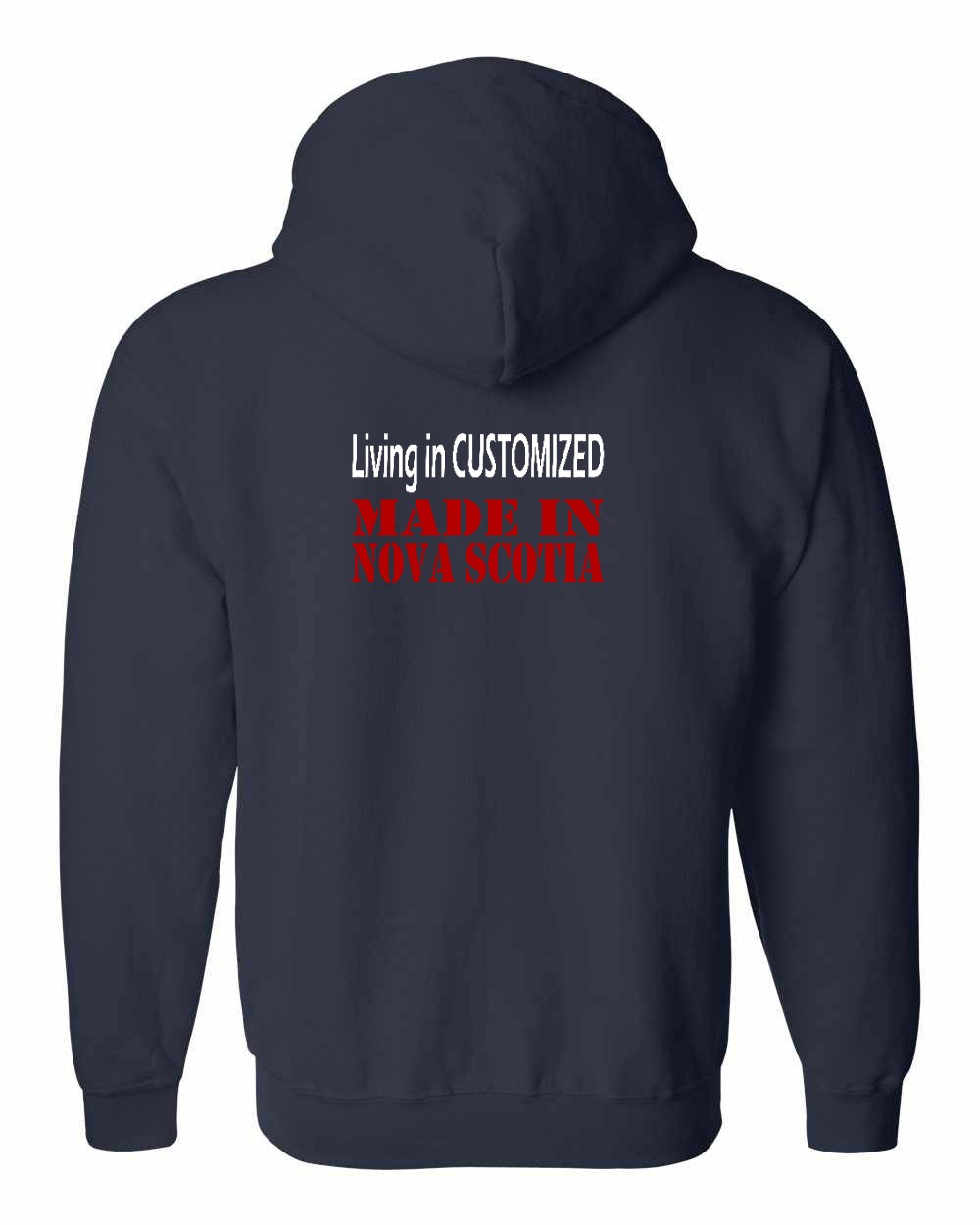Living in Custom Made in Nova Scotia Left Chest and Back zip-hoodie