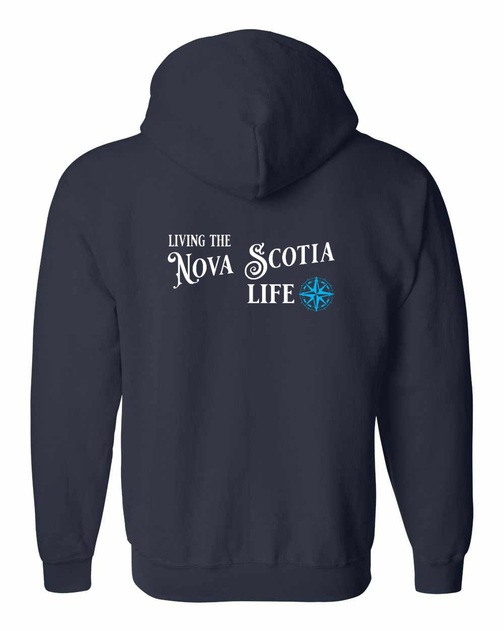 Living the Nova Scotia Life blue Left Chest and Back zip-hoodie