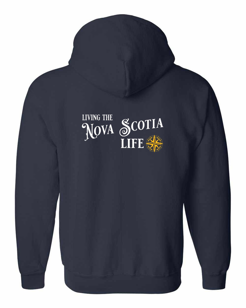 Living the Nova Scotia Life yellow Left Chest and Back zip-hoodie