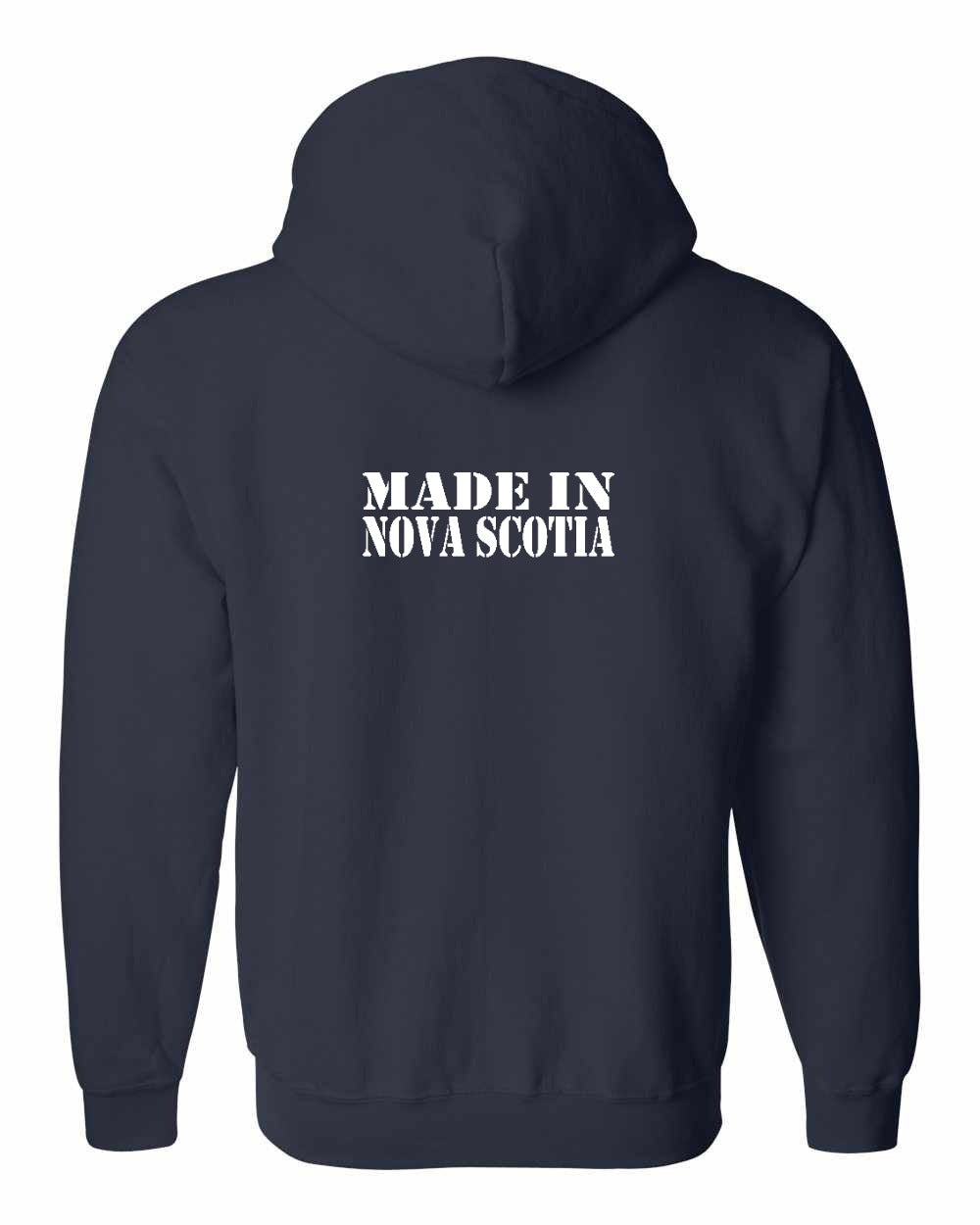 Made In Nova Scotia ( White Lettering) Left Chest and Back zip-hoodie