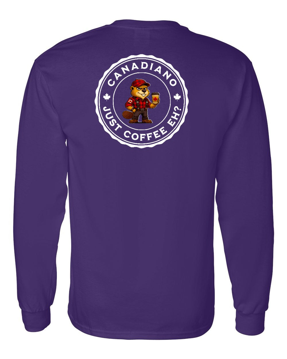 Canadiano just Coffee EH! Male Beaver Left Chest and Back Long Sleeve