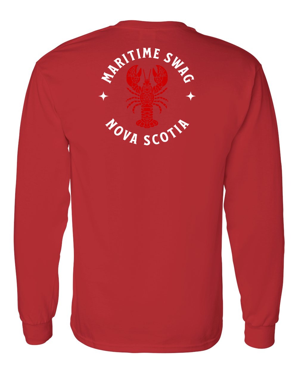 Maritime Swag Nova Scotia Mandala Red Lobster Left Chest and Back Long Sleeve Tee