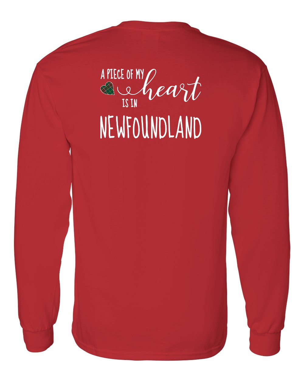 A piece of My heart in Newfoundland (Tartan Heart) Left Chest and Back Long Sleeve