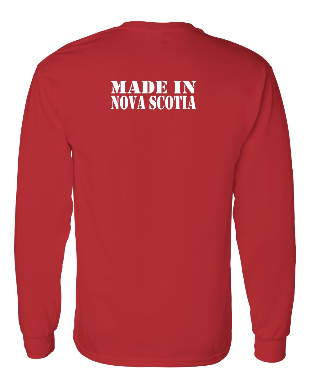 Made In Nova Scotia ( White Lettering) Left Chest and Back Long Sleeve Tee