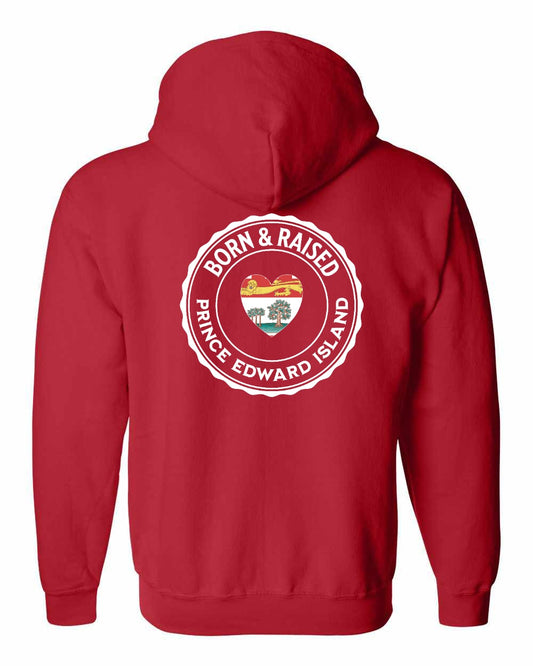 Born and Raised PEI Heart Left Chest & Back Zip Hoodie