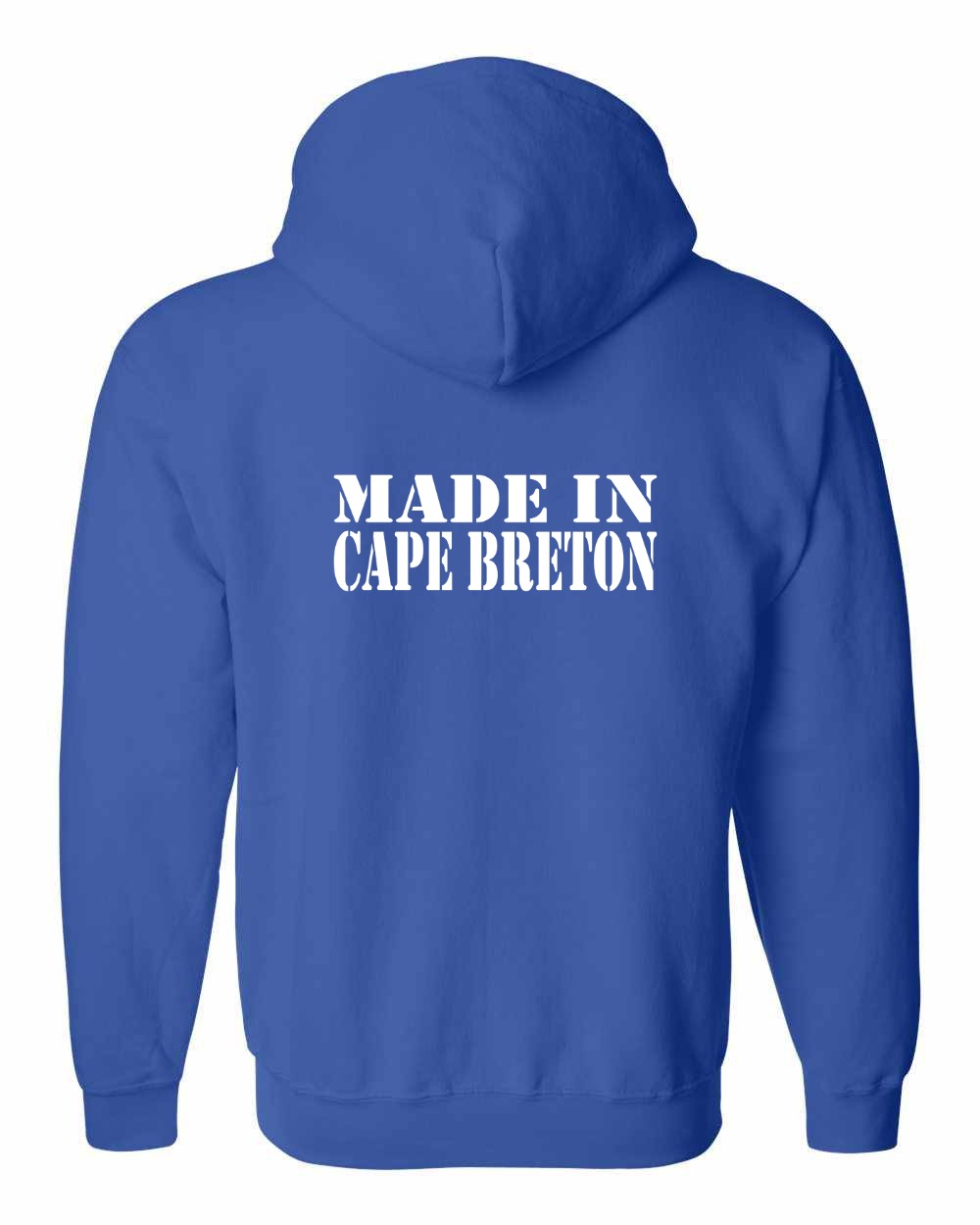 Made In Cape Breton White Left Chest and Back Zip Hoodie