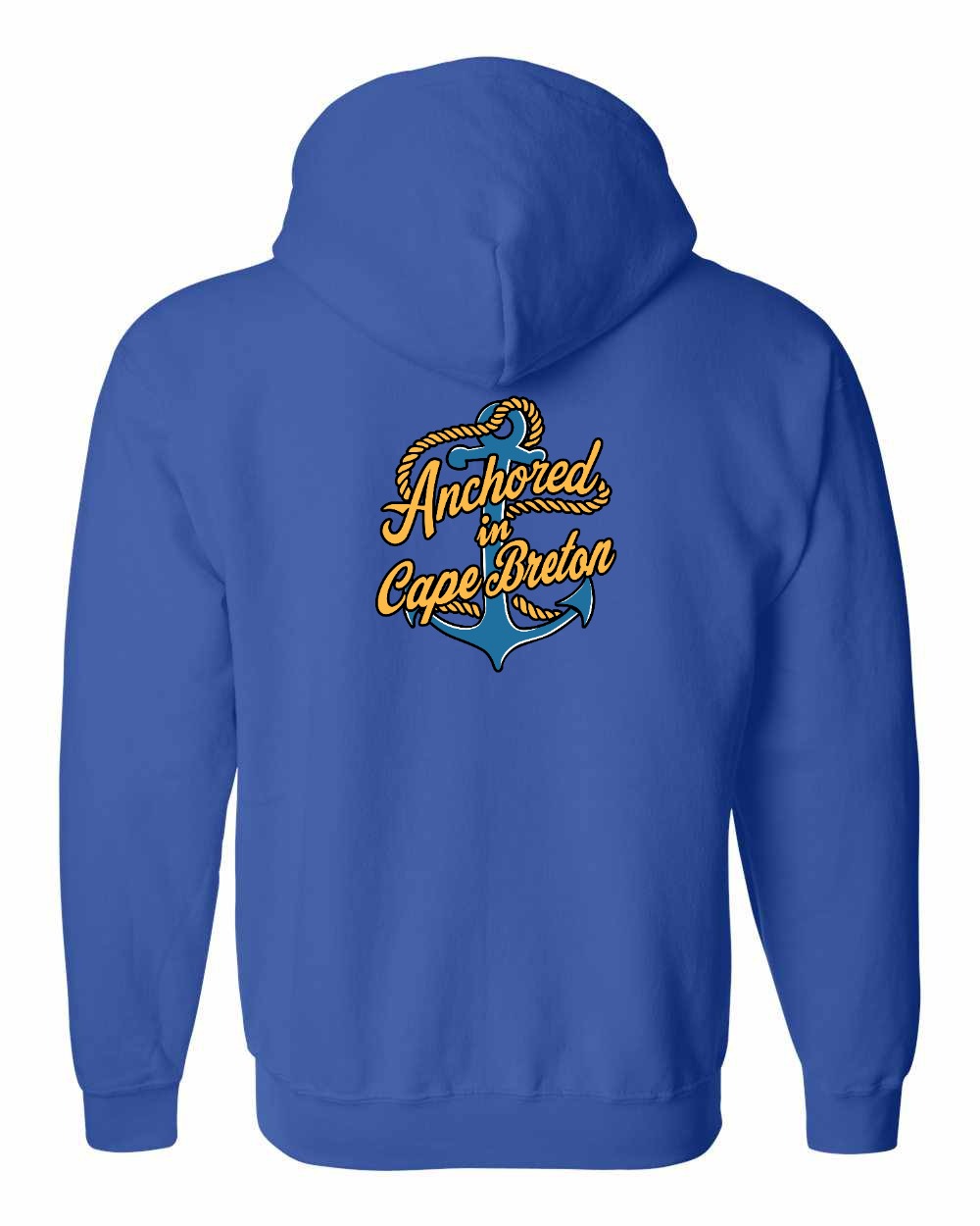 Anchored in Cape Breton (New Design) Left Chest and Back Zip Hoodie
