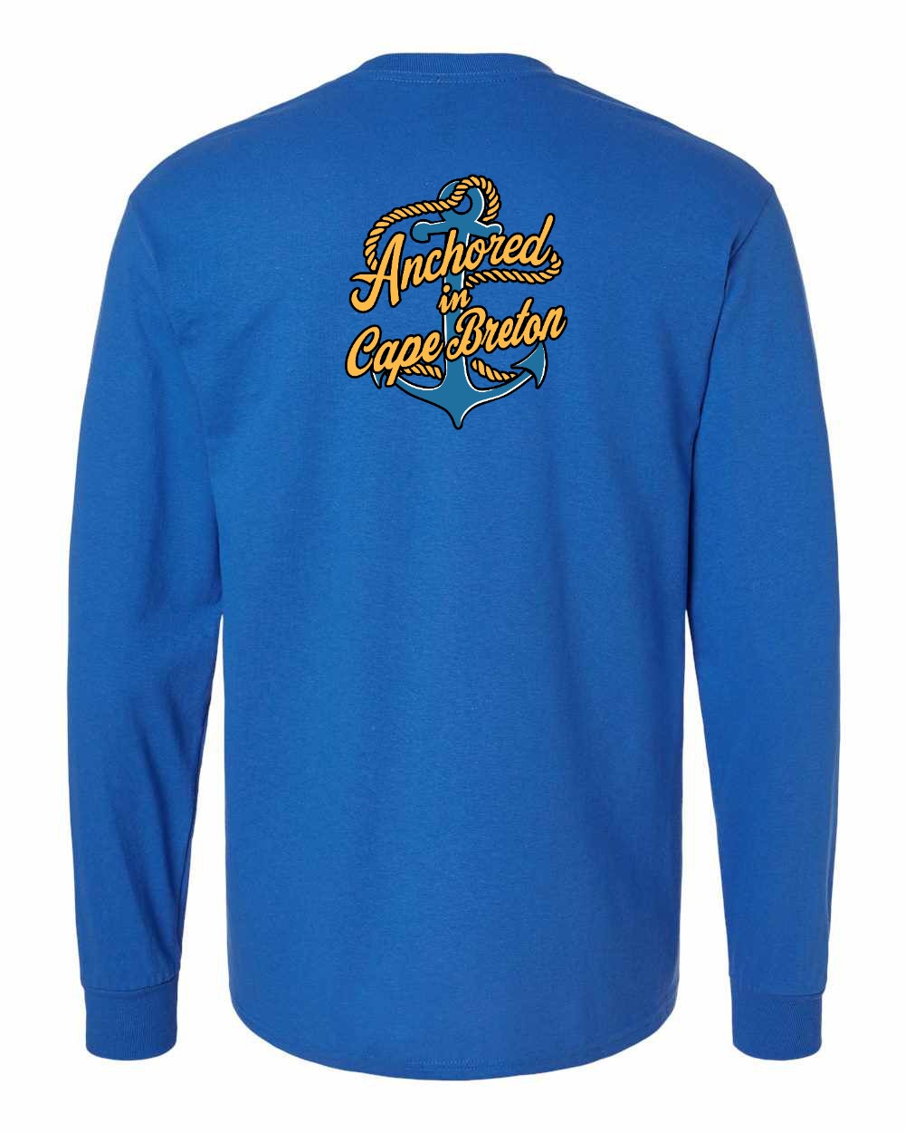 Anchored in Cape Breton (New Design) Left Chest and Back Long Sleeve Tee