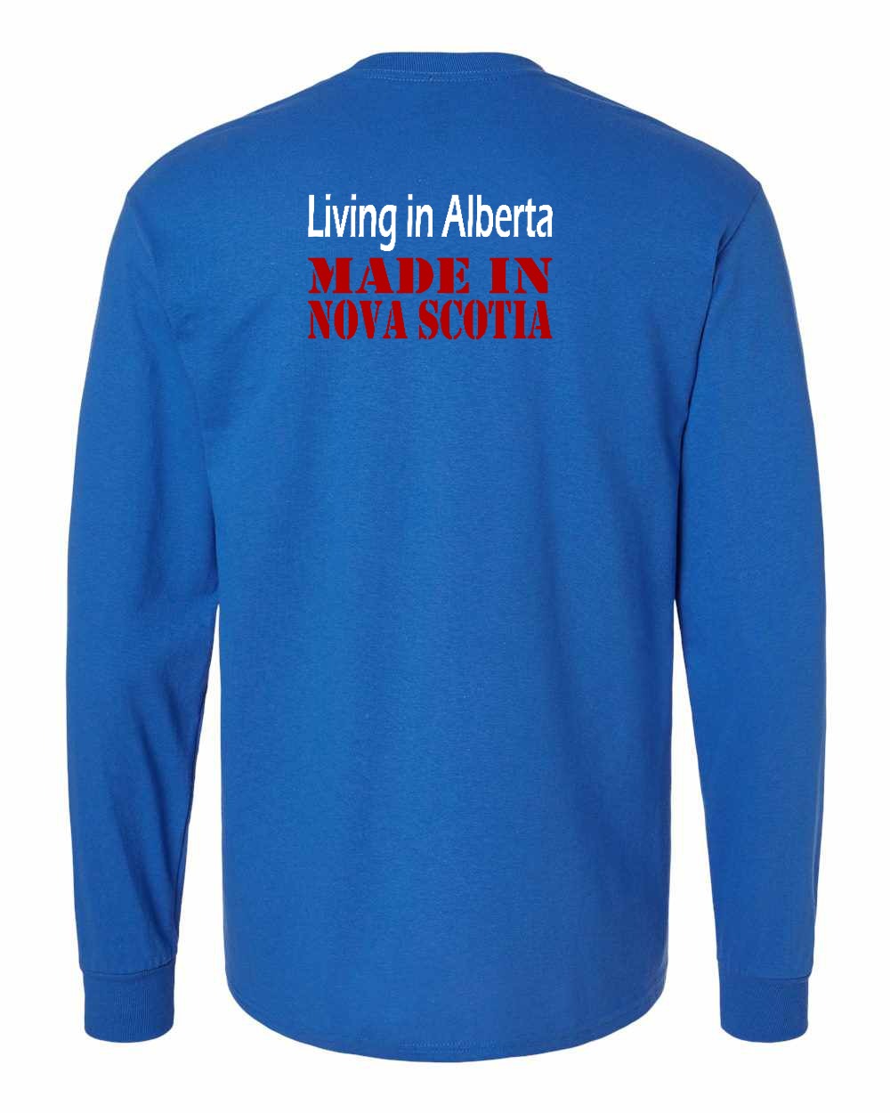 Living Alberta Made in Nova Scotia Left Chest and Back Long Sleeve Tee