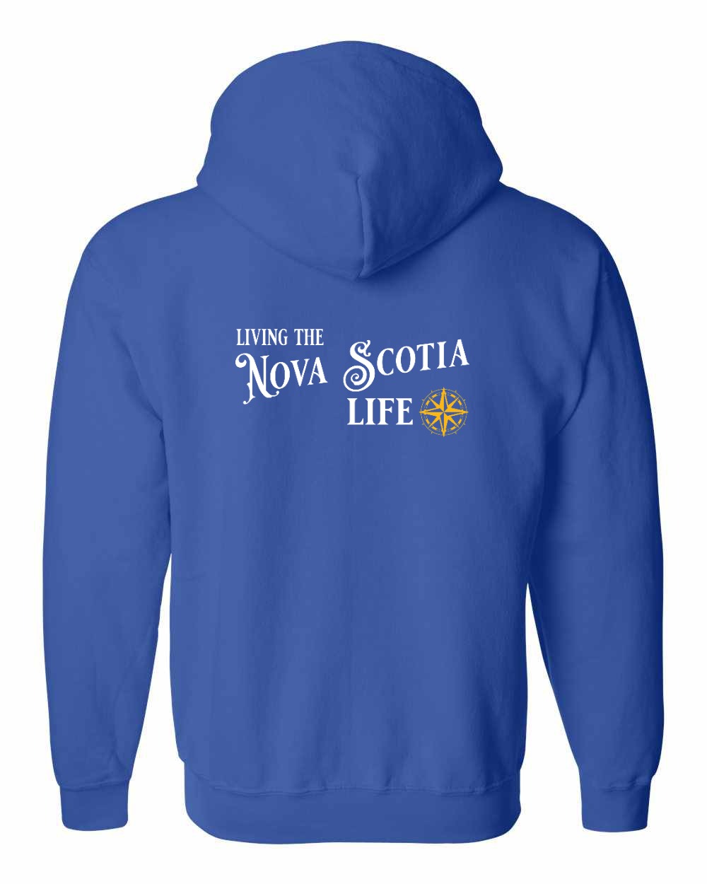 Living the Nova Scotia Life yellow Left Chest and Back zip-hoodie