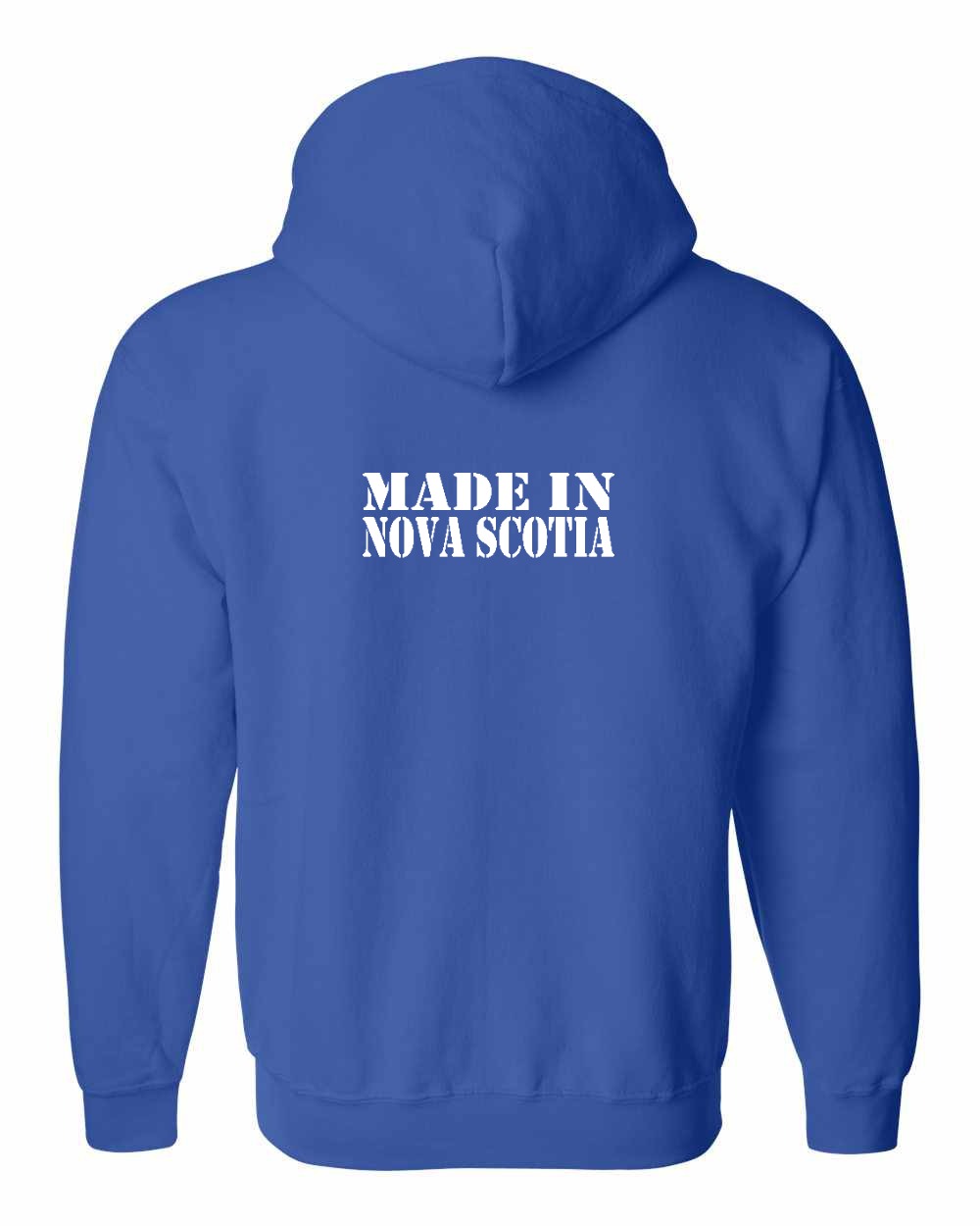 Made In Nova Scotia ( White Lettering) Left Chest and Back zip-hoodie