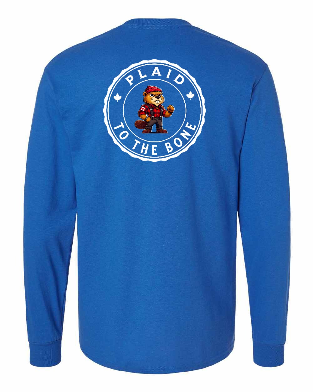 Plaid to the Bone Beaver Left Chest and Back Long Sleeve - Gildan Canada (sewn Internationally)