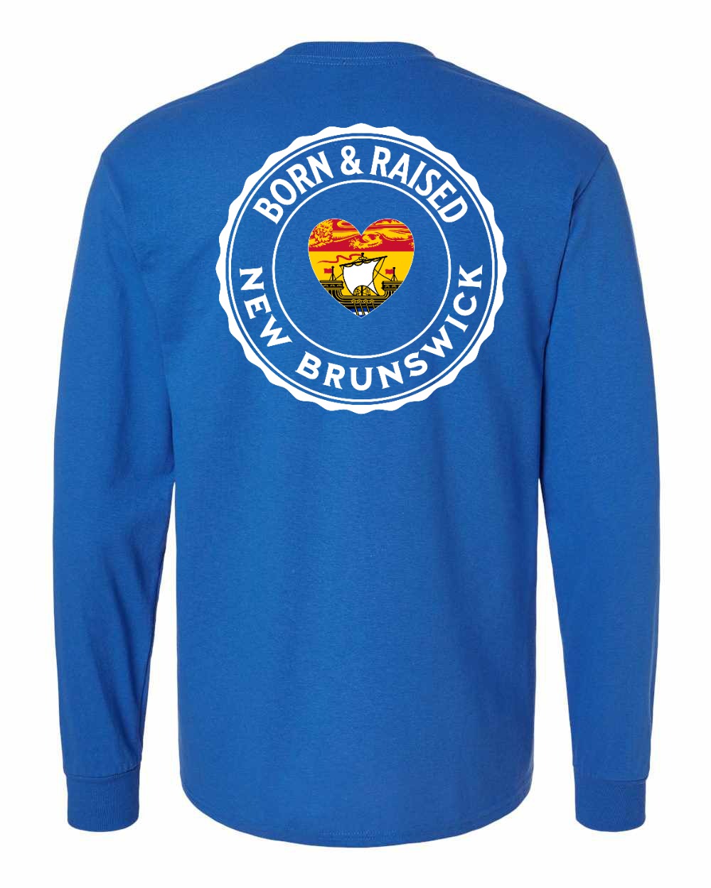 Born and Raised NB Heart Flag Left Chest & Back Long Sleeve Tee