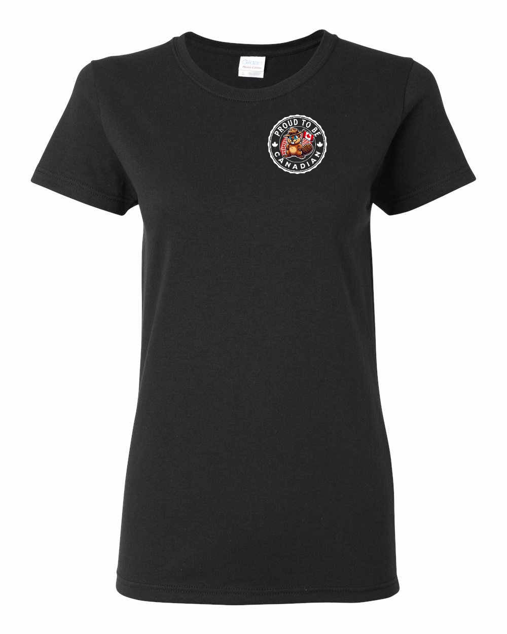 Proud to be Canadian Beaver Left Chest and Back Women's Tee