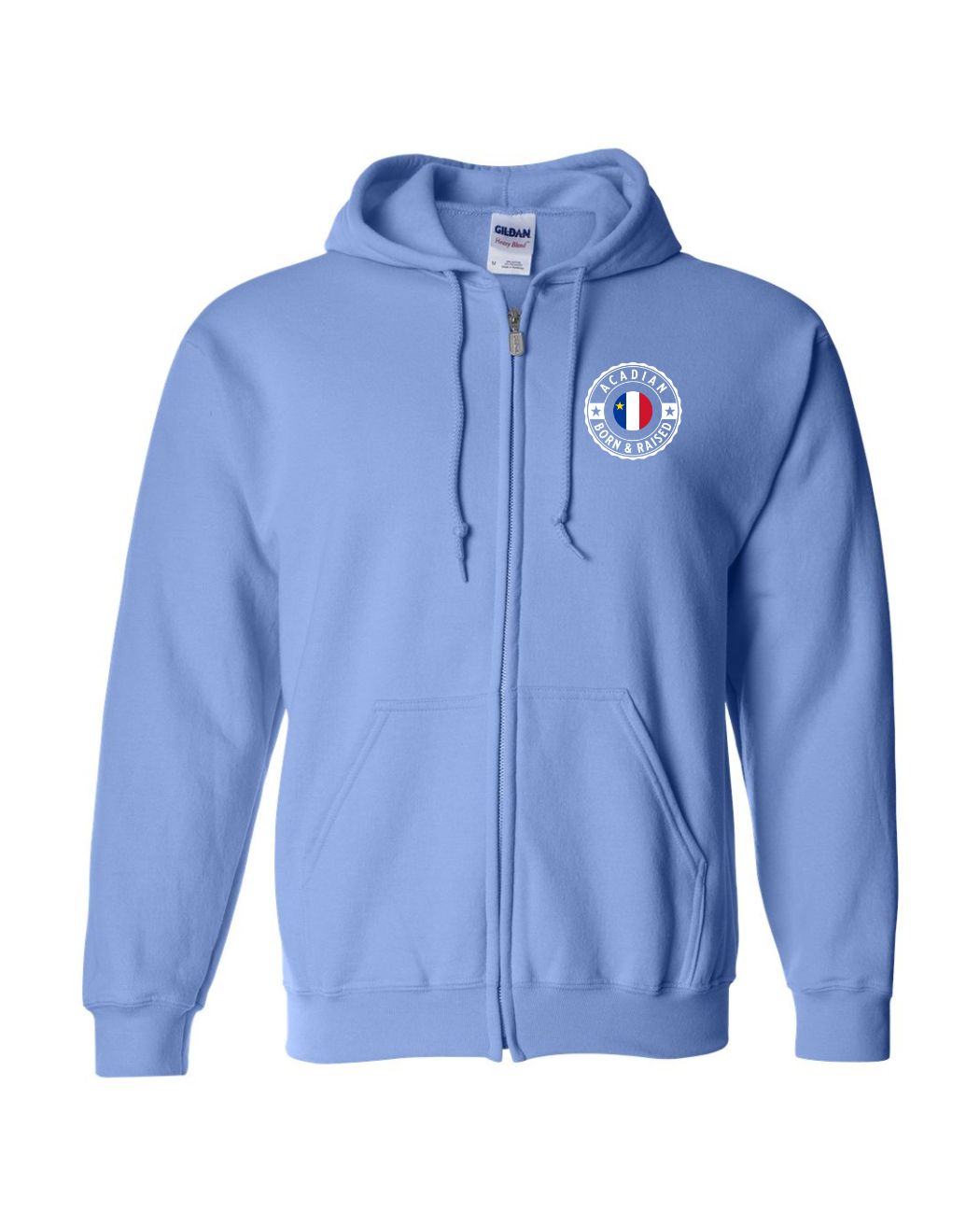 Acadian Born and Raised Acadian Flag Center - Left Chest and Back Zip Hoodie