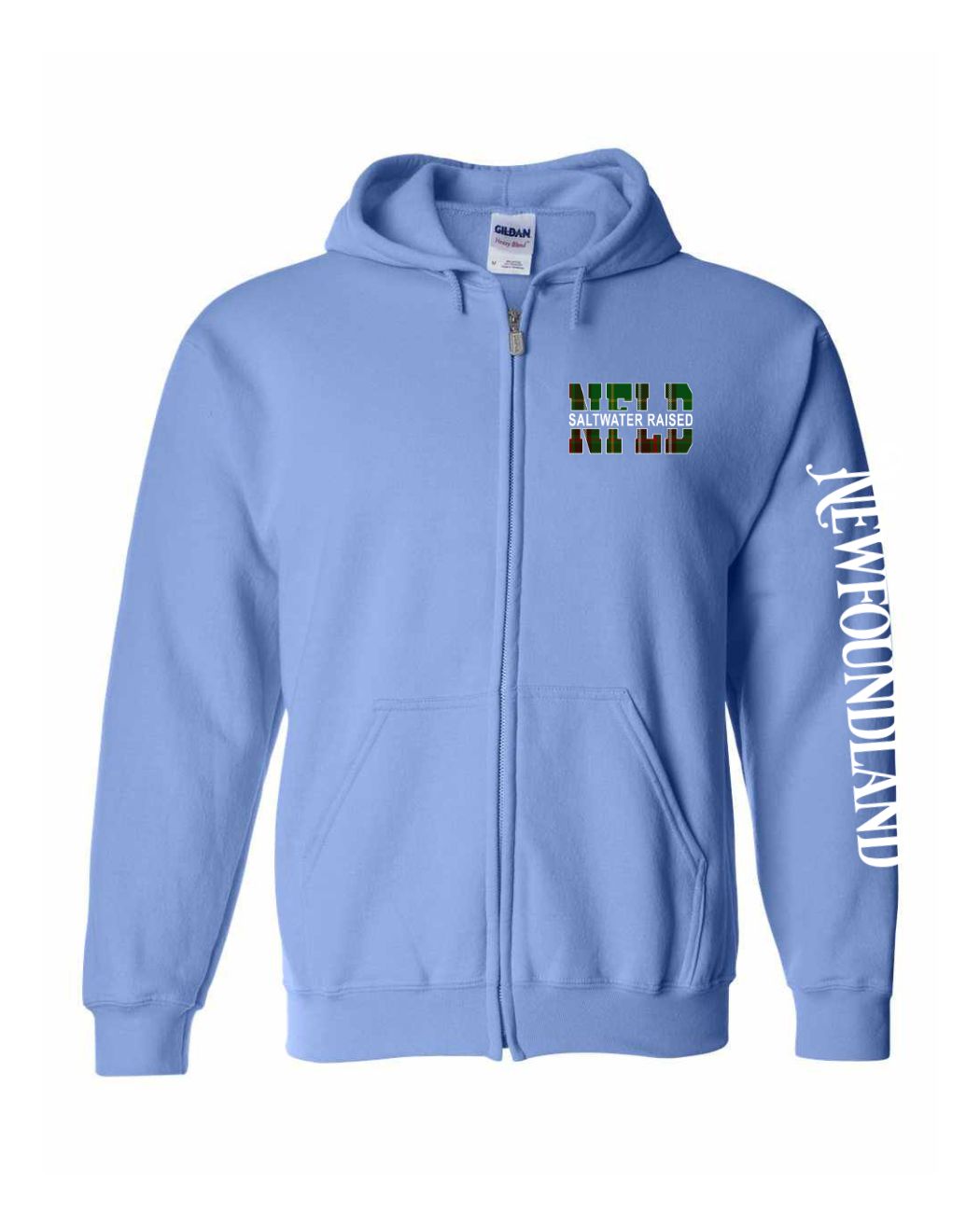 Newfoundland Saltwater Raised Left Chest And Sleeve Zip Hoodie Printed NOT STITCHED